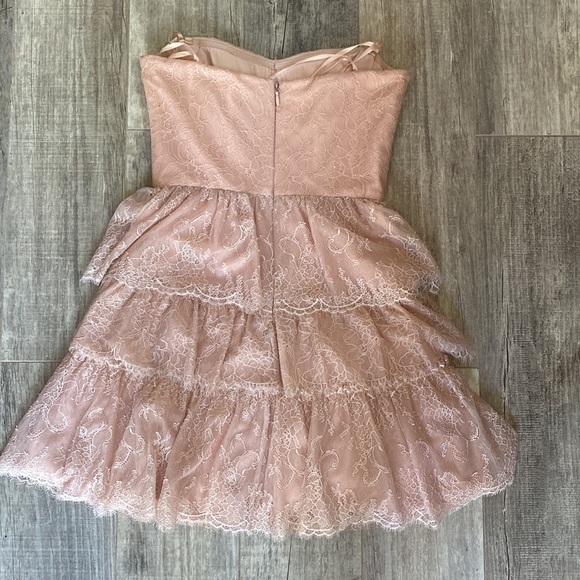 BCBGMAXAZRIA Lilah cocktail dress bare blush pink lace strapless dress. Size 6 - Picture 5 of 6